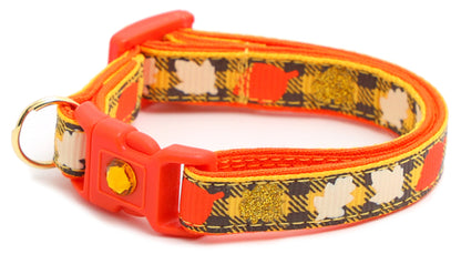 Fall Leaves on Plaid Breakaway Cat Collar