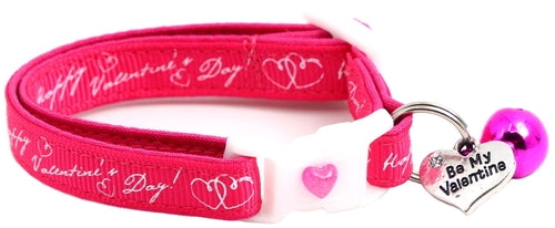 Happy Valentines Day on Bright Pink Cat Collar