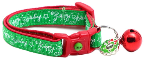 Happy Holidays on Green Cat Collar