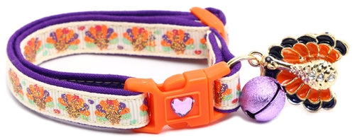 Glittery Turkeys and Hearts Breakaway Cat Collar