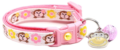 Monkeys with Pink and Yellow Flowers Cat Collar