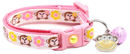 Monkeys with Pink and Yellow Flowers Cat Collar