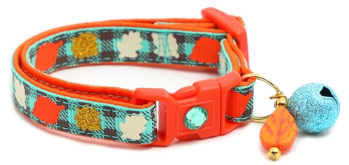 Fall Leaves on Plaid Breakaway Cat Collar