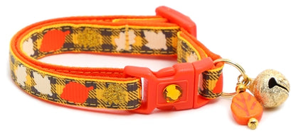 Fall Leaves on Plaid Breakaway Cat Collar
