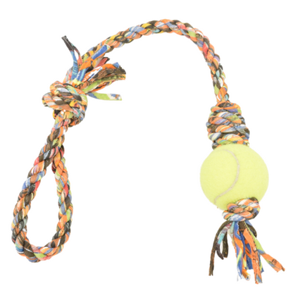 Loop/Barrel Tug Toys with Recycled Tennis Ball Dog