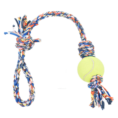 Loop/Barrel Tug Toys with Recycled Tennis Ball Dog