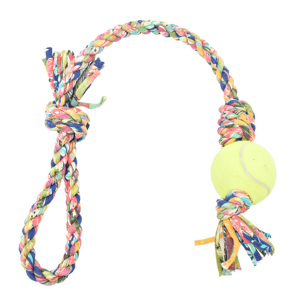Loop/Barrel Tug Toys with Recycled Tennis Ball Dog