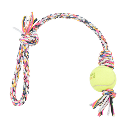 Loop/Barrel Tug Toys with Recycled Tennis Ball Dog