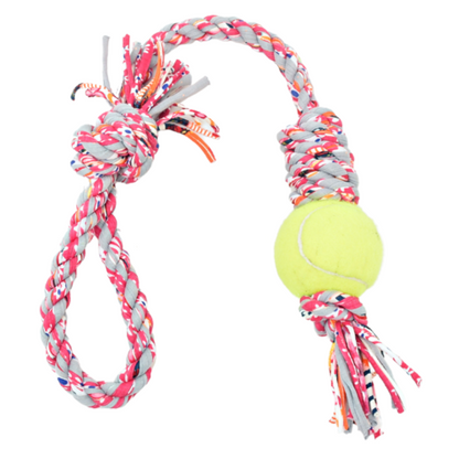 Loop/Barrel Tug Toys with Recycled Tennis Ball Dog