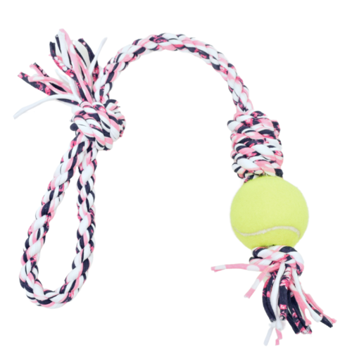 Loop/Barrel Tug Toys with Recycled Tennis Ball Dog