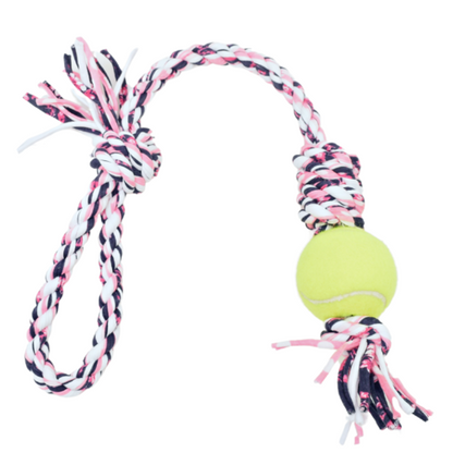 Loop/Barrel Tug Toys with Recycled Tennis Ball Dog