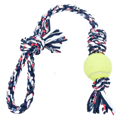 Loop/Barrel Tug Toys with Recycled Tennis Ball Dog