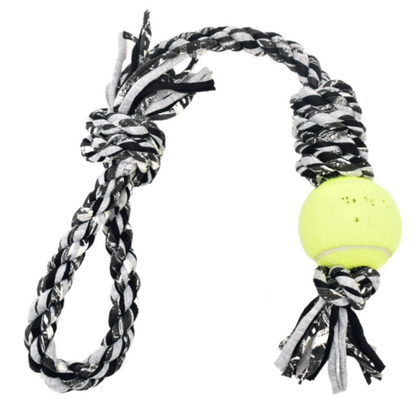Loop/Barrel Tug Toys with Recycled Tennis Ball Dog