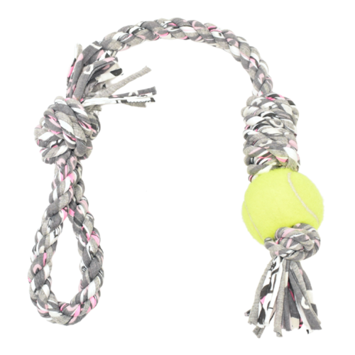 Loop/Barrel Tug Toys with Recycled Tennis Ball Dog
