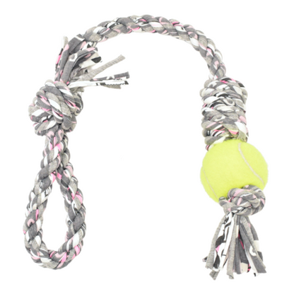 Loop/Barrel Tug Toys with Recycled Tennis Ball Dog