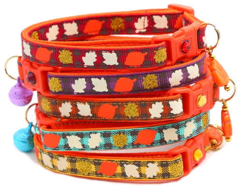 Fall Leaves on Plaid Breakaway Cat Collar