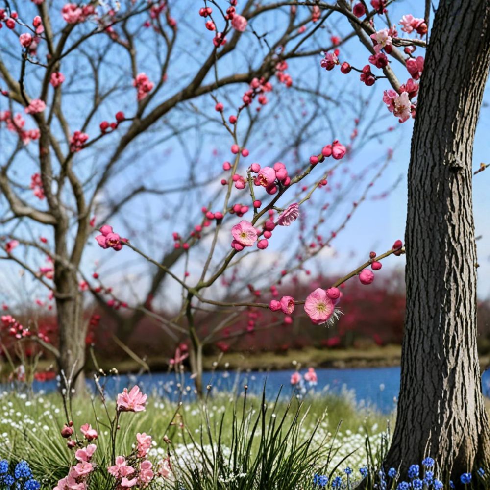 Mokel Japanese Flowering Apricot Tree – Prunus mume Live Bare Root Tree | 30 Inches Tall | Early Pink Blooms | Ume Fruit Tree