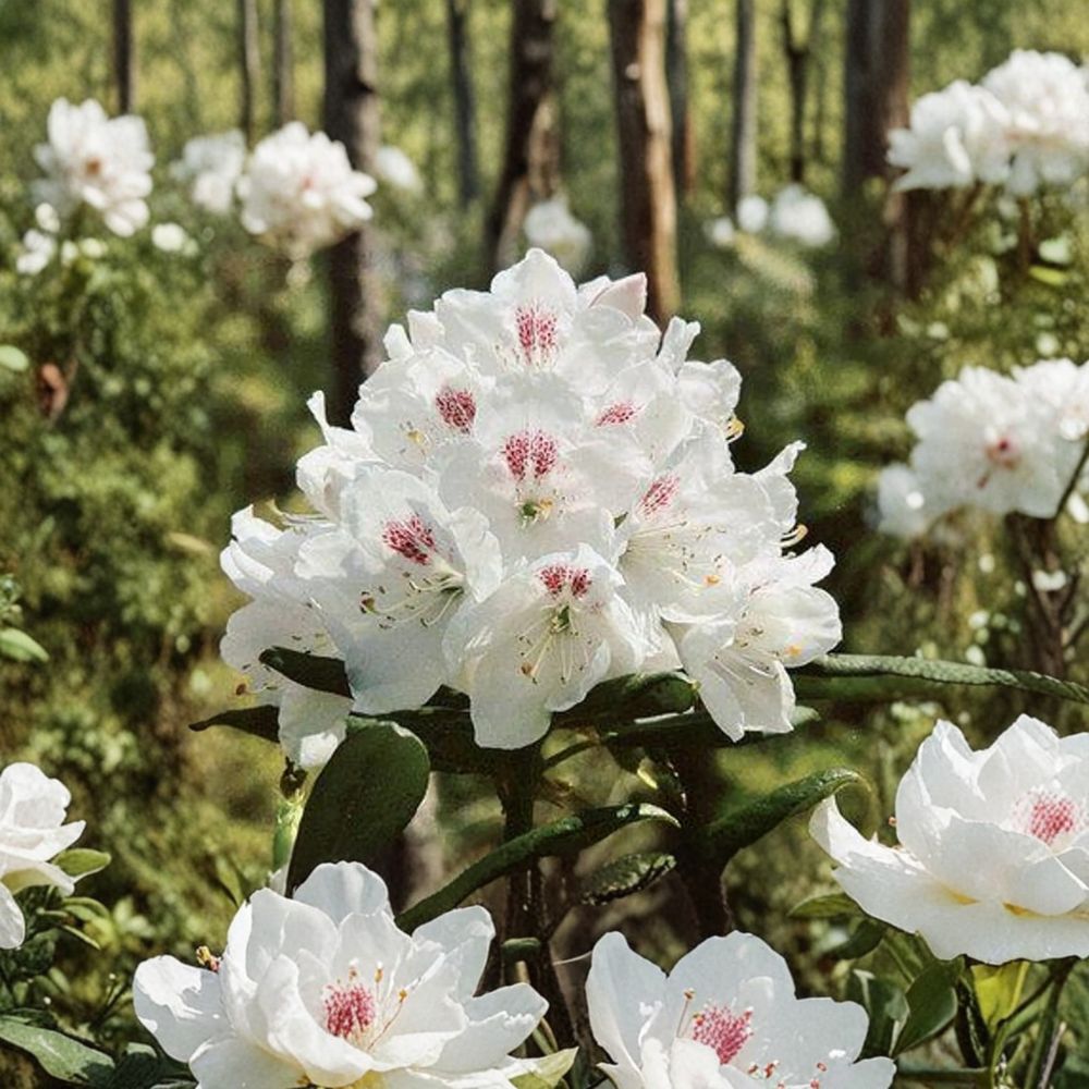 Rhododendron ‘Jolly Jim’ – Compact Evergreen Shrub with White Spring Blooms in #3 Container