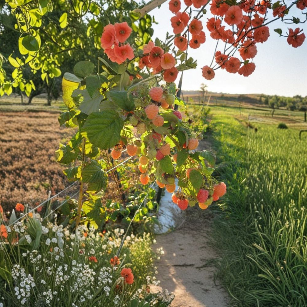 Double Gold Raspberry Live Rooted Plant | Champagne Colored Everbearing Raspberry | Zones 5-8