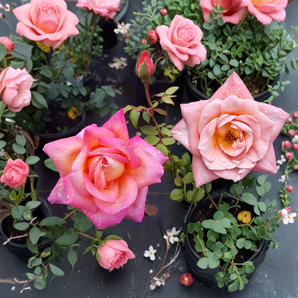 Broadway Hybrid Tea Rose Live Plant | 5 Gallon Golden Yellow & Pink Rose Bush