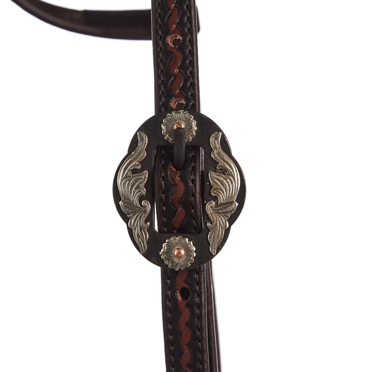 WD-RTSEH-HO-18 Heavy Oiled Rope Tooling Double Flower Buckle Single Ear Headstall
