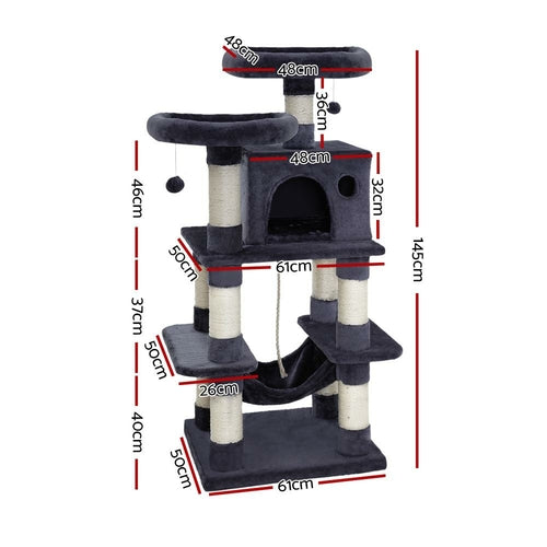 I Pet Cat Tree 145Cm Tower Scratching Post Scratcher Wood Condo House