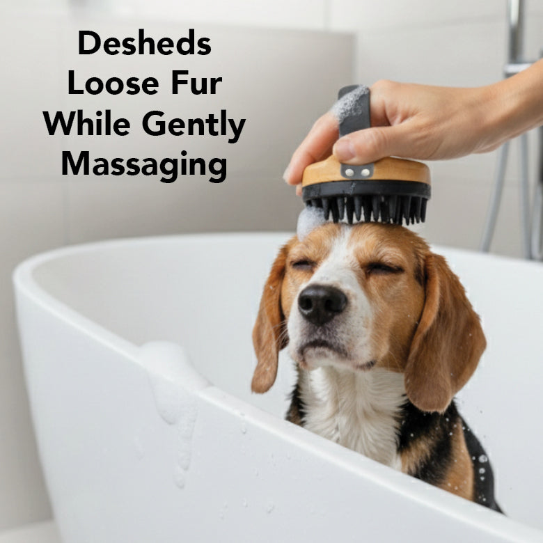 THE BATH BRUSH Dual-Use Silicone Grooming Brush — De-Shedding, Massaging & Waterproof Tool for Dogs