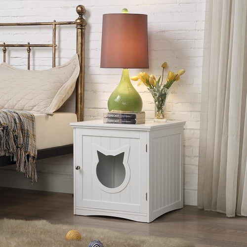 Cat House Side Table Nightstand Pet House Litter Box Enclosure