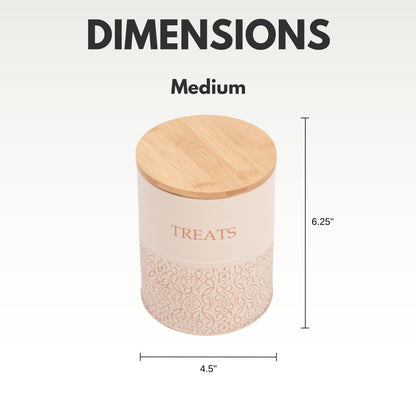 Country Living Dog Treat Canisters Set Of 2 Carbon Steel Jars With Bamboo Lids White Swan