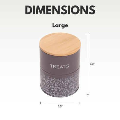Country Living Dog Treat Canisters Set Of 2 Carbon Steel Jars With Bamboo Lids Volcanic Gray