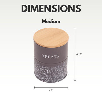 Country Living Dog Treat Canisters Set Of 2 Carbon Steel Jars With Bamboo Lids Volcanic Gray