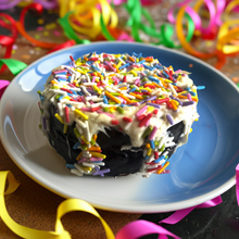 Pawfetti Cakes – Peanut Butter Frosted Rice Cake Dog Treat