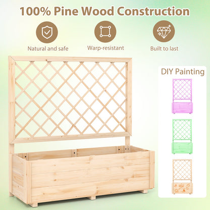 Raised Garden Bed Wooden Elevated Planter Box with Lattice Trellis-L