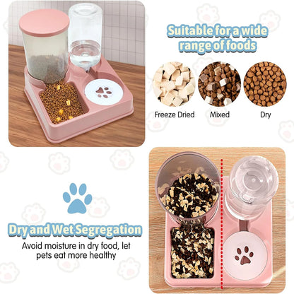 Automatic Cat Feeder Water Dispenser Set 2 In 1 Tilted Automatic Pet Food And Water Feeder Gravity Food Feeder And Waterer