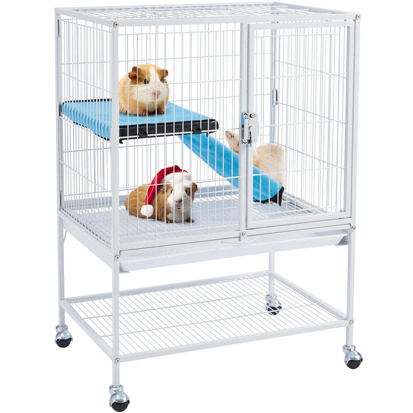 Yaheetech Small Animal Cage Metal Pet Cage With Removable Tray Ladder Wheels Ferret Cage Chinchilla Cage Sugar Glider Cage White