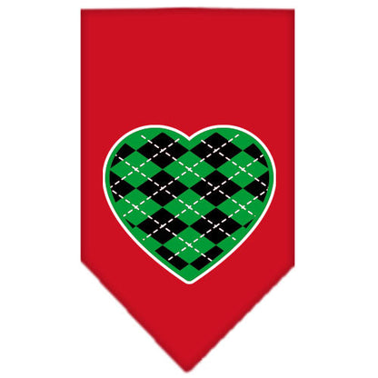 Pet and Dog Bandana Screen Printed, "Green Argyle Heart"