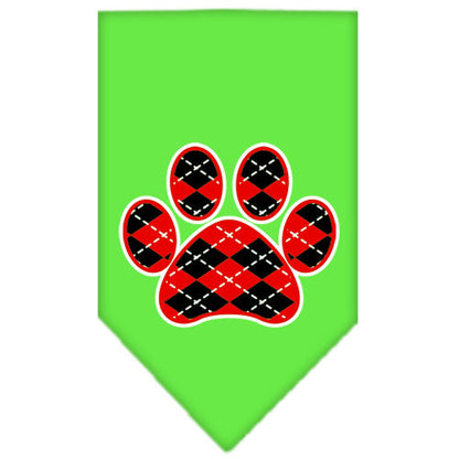 Pet and Dog Bandana Screen Printed, "Red Argyle Paw"