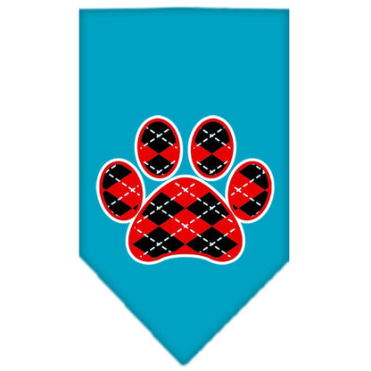 Pet and Dog Bandana Screen Printed, "Red Argyle Paw"