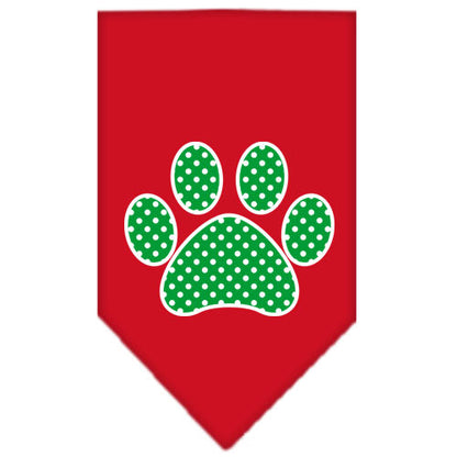Pet and Dog Bandana Screen Printed, "Green Swiss Dot Paw"