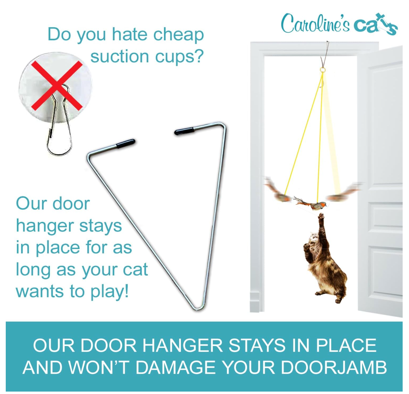 Carolines Cats Plush Chirping Bird Cat Toy On Elastic String With Doorway Hanger No Flimsy Suction Cups Real Electronic Avian Sounds