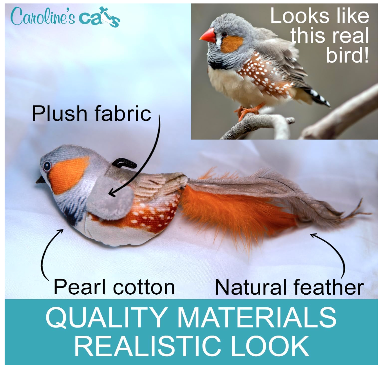 Carolines Cats Plush Chirping Bird Cat Toy On Elastic String With Doorway Hanger No Flimsy Suction Cups Real Electronic Avian Sounds