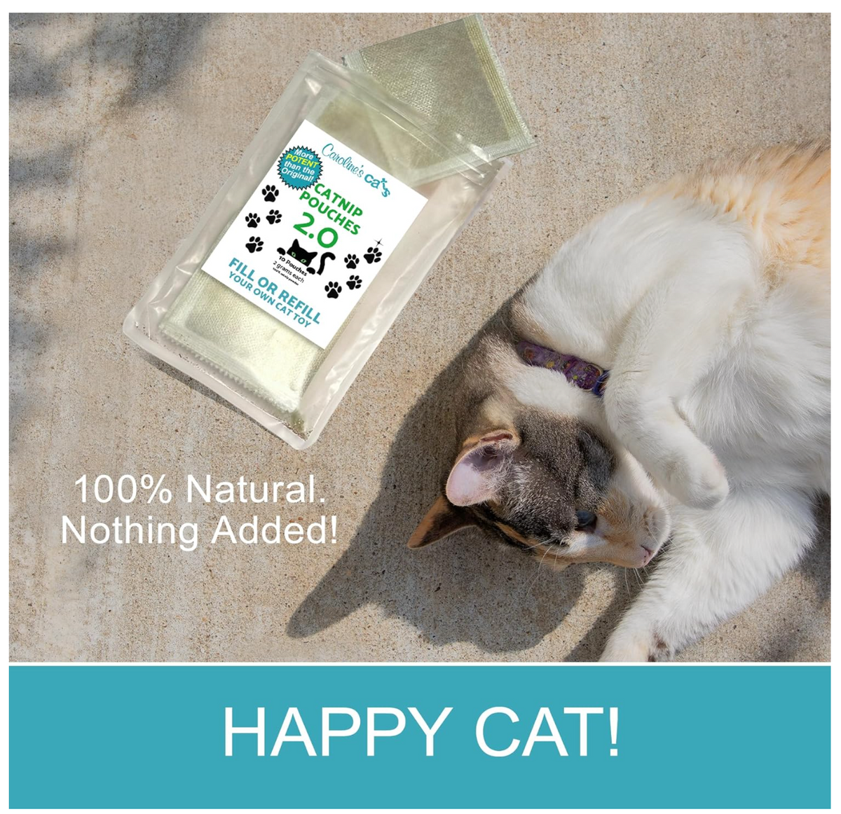 Caroline's Cats Organic Catnip Packets for Cat Toys 2.0 – More Potent Refill Pouches for Flapping Bird, Flopping Fish, and Others, 10 Tea Bags
