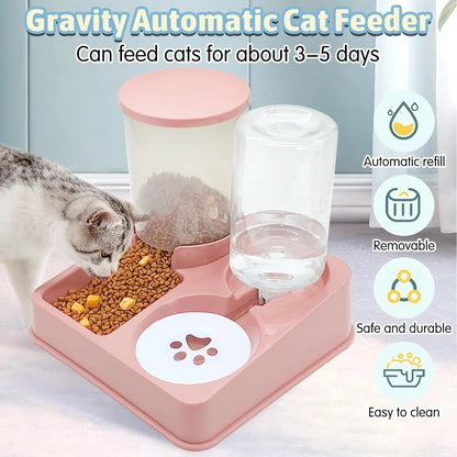 Automatic Cat Feeder Water Dispenser Set 2 In 1 Tilted Automatic Pet Food And Water Feeder Gravity Food Feeder And Waterer