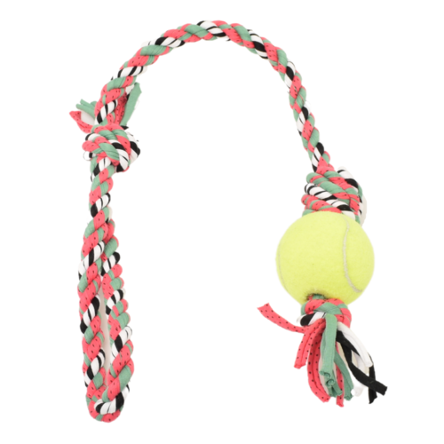 Loop/Barrel Tug Toys with Recycled Tennis Ball Dog