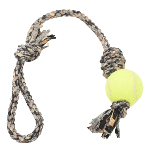 Loop/Barrel Tug Toys with Recycled Tennis Ball Dog