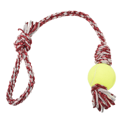 Loop/Barrel Tug Toys with Recycled Tennis Ball Dog