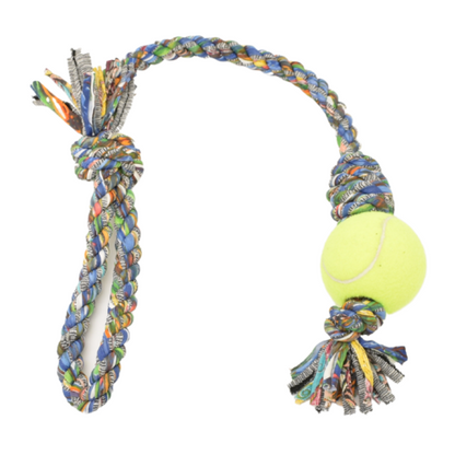 Loop/Barrel Tug Toys with Recycled Tennis Ball Dog