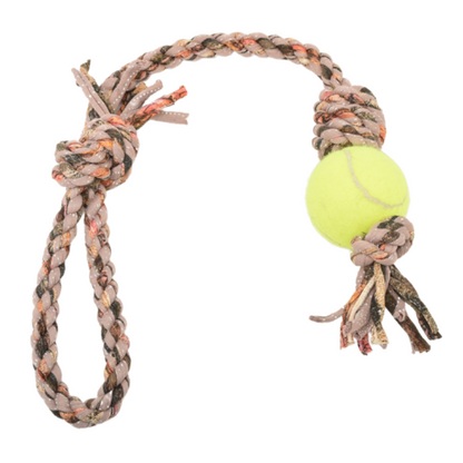 Loop/Barrel Tug Toys with Recycled Tennis Ball Dog