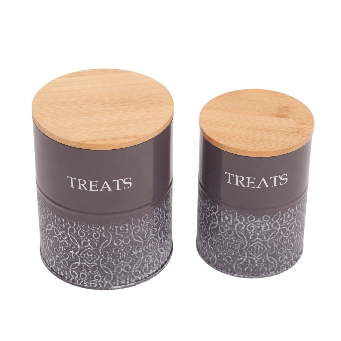 Country Living Dog Treat Canisters Set Of 2 Carbon Steel Jars With Bamboo Lids Volcanic Gray