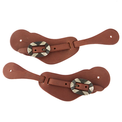 WD-CSSO-20 Mens Heavy Oiled Cowboy Spur Straps With Oval Silver Bar Buckles